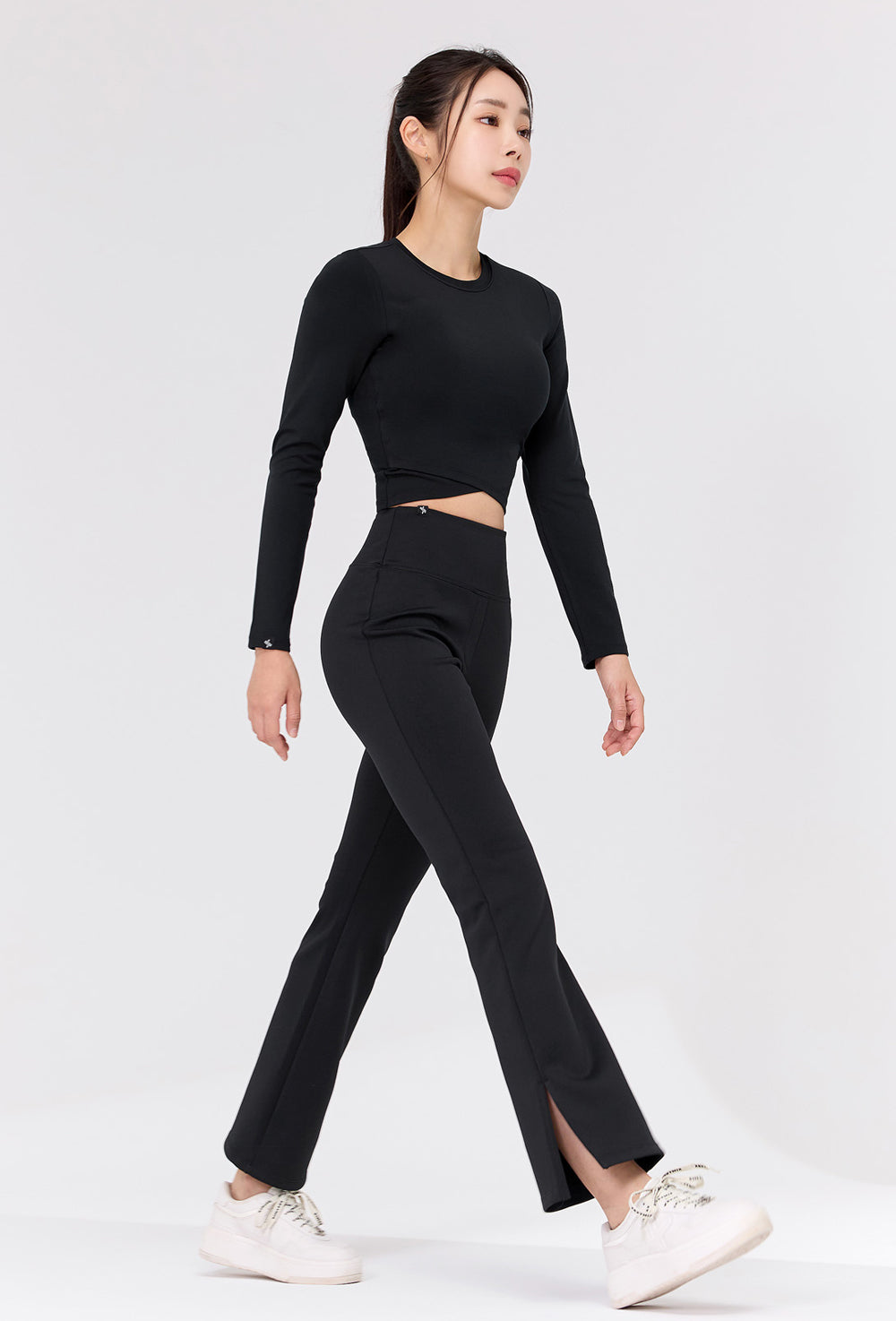 Stretch Formal Boots Cut Slit Pants - Black