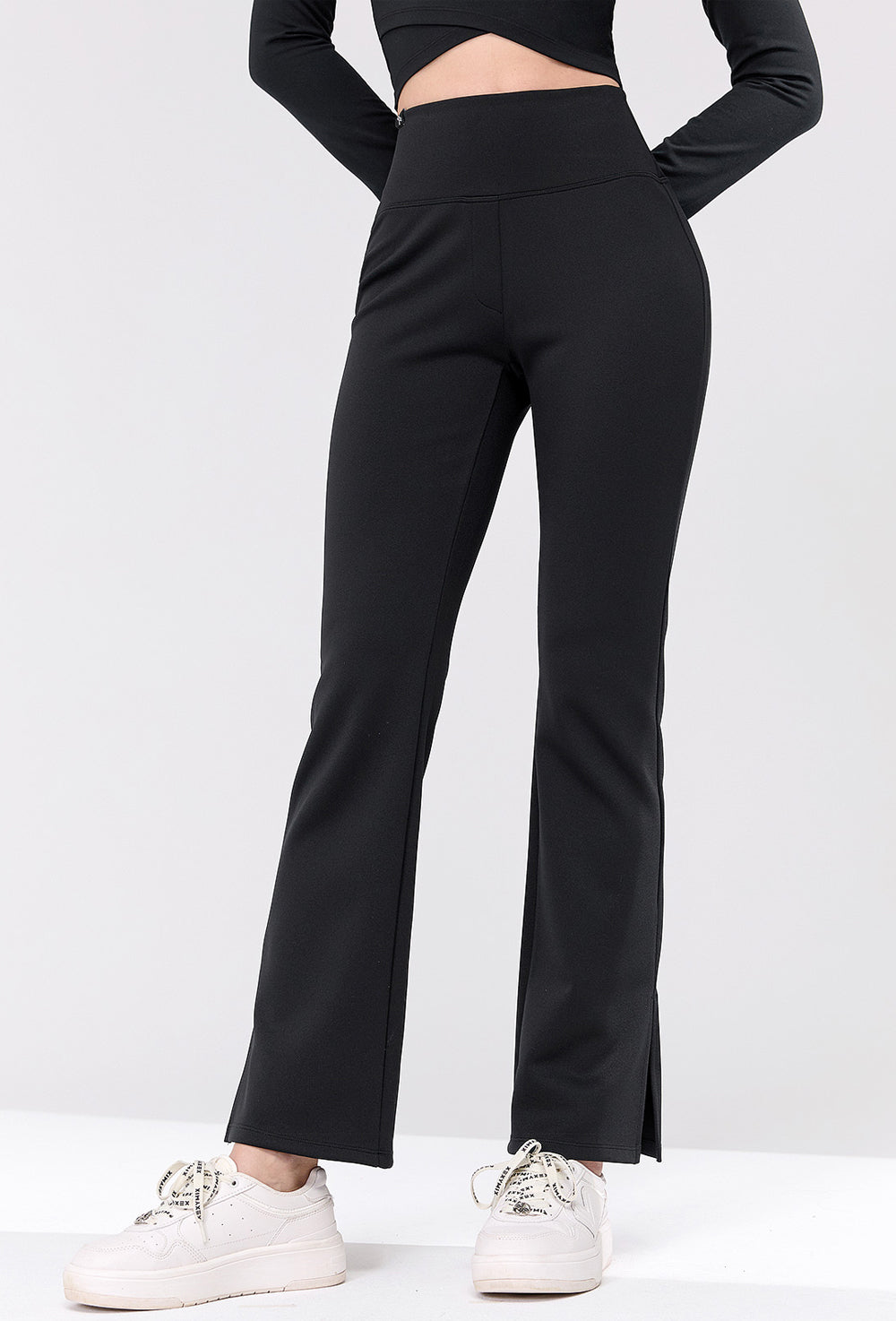 Stretch Formal Boots Cut Slit Pants - Black