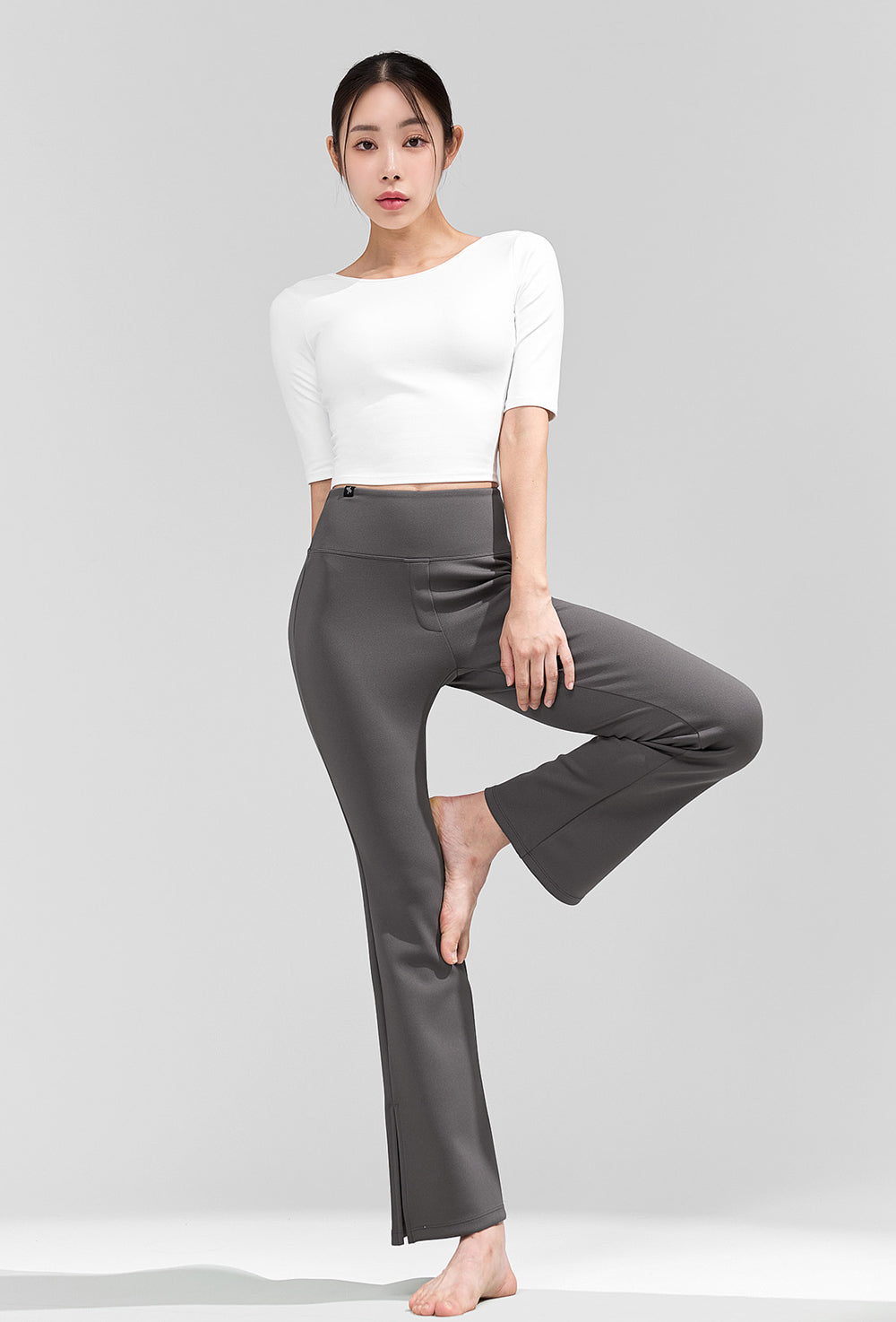 Stretch Formal Boots Cut Slit Pants - Pebble Gray