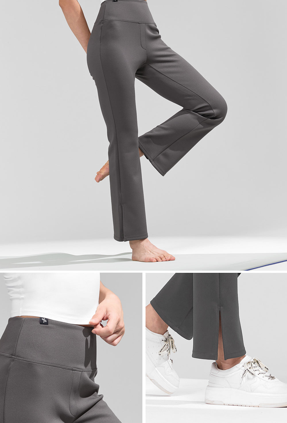 Stretch Formal Boots Cut Slit Pants - Pebble Gray