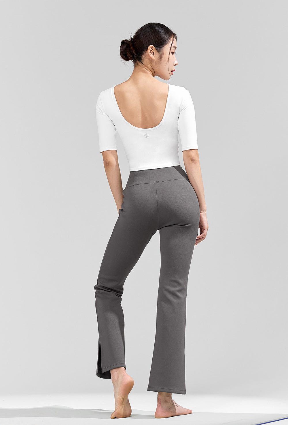Stretch Formal Boots Cut Slit Pants - Pebble Gray