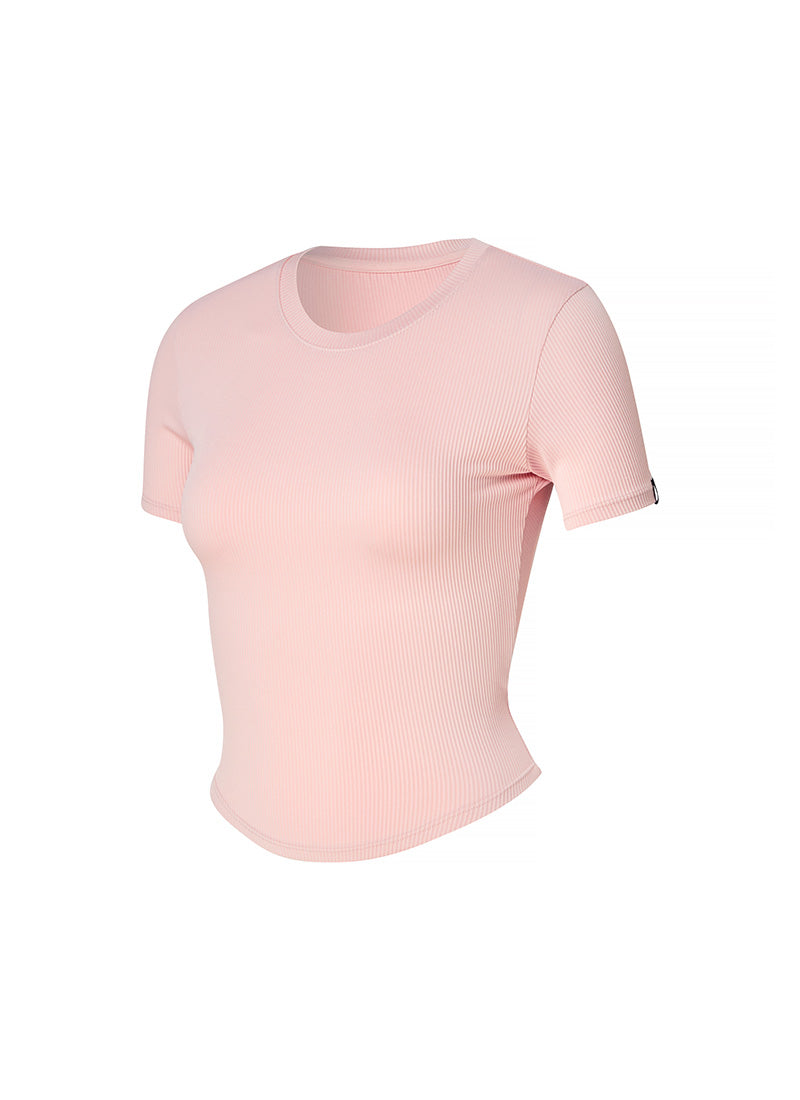Ribbed Round Crop Short Sleeve - Powder Pink