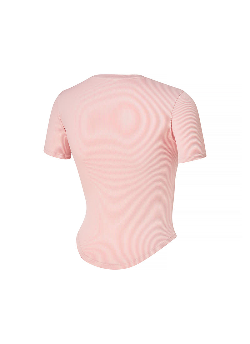 Ribbed Round Crop Short Sleeve - Powder Pink