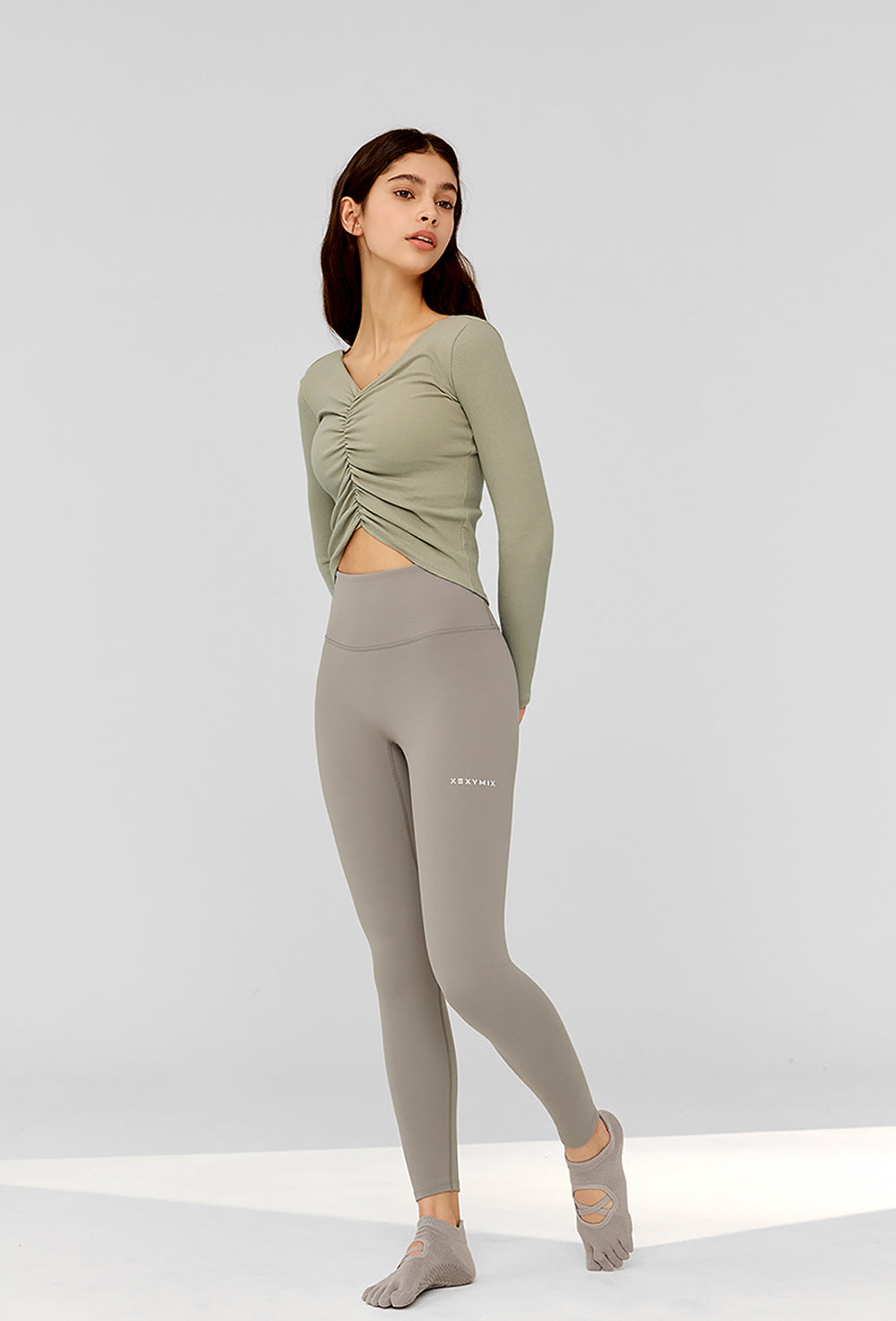 Ribbed Shirring Long Sleeve - Sage Green