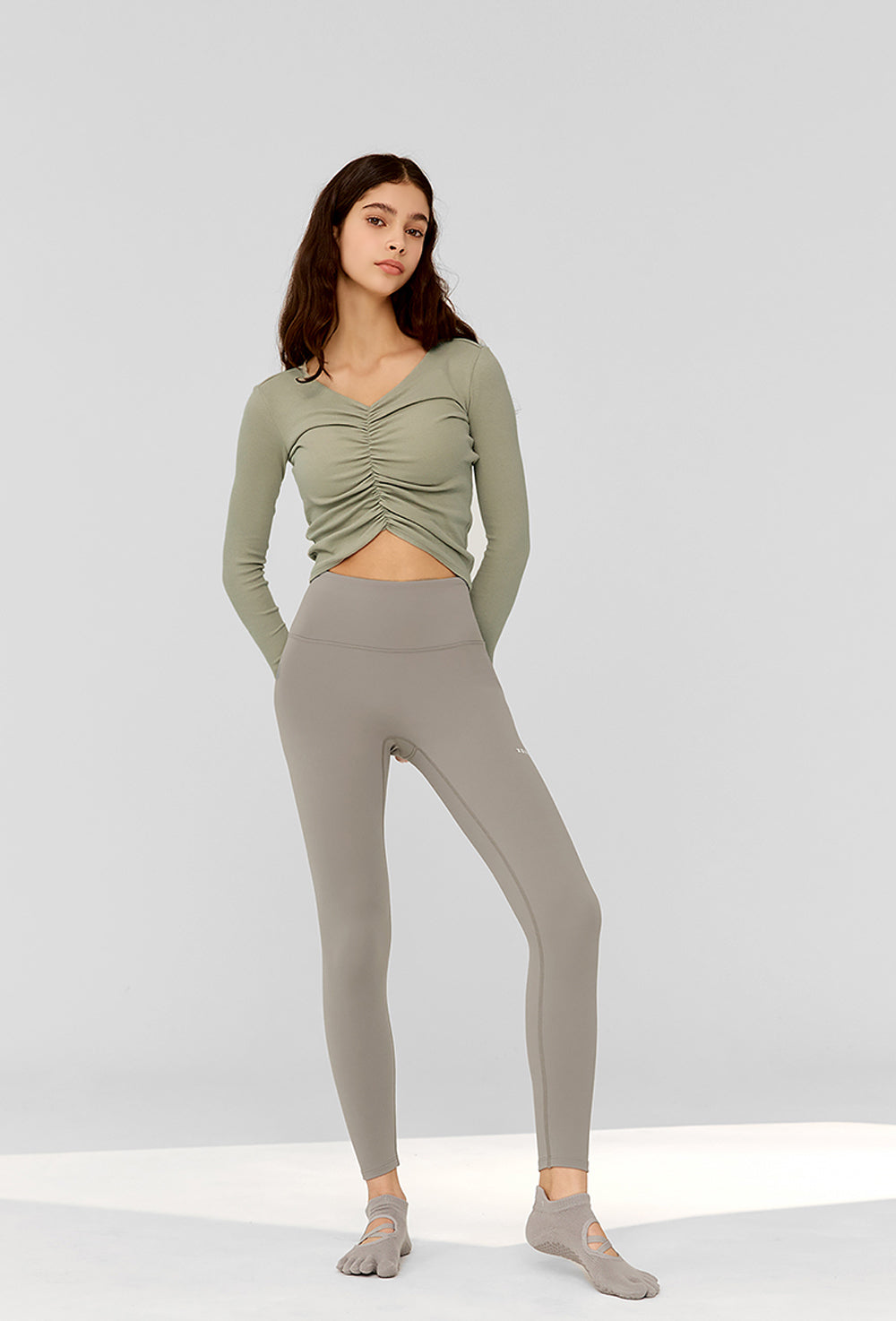 Ribbed Shirring Long Sleeve - Sage Green