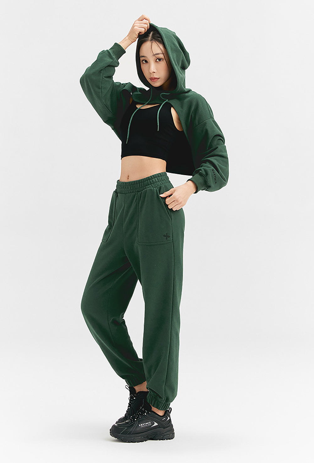 Layered Hood Sweatshirt - Antique Green