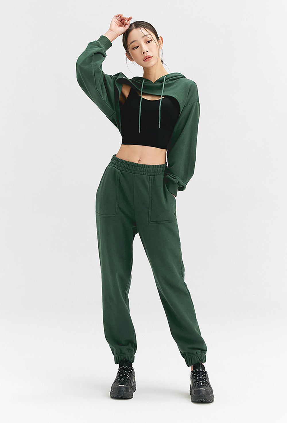 Layered Hood Sweatshirt - Antique Green