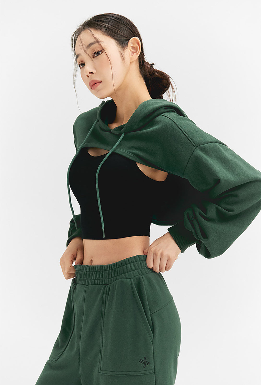 Layered Hood Sweatshirt - Antique Green