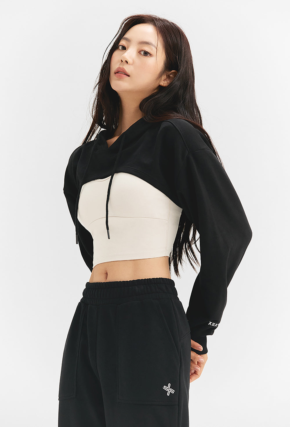Layered Hood Sweatshirt - Black