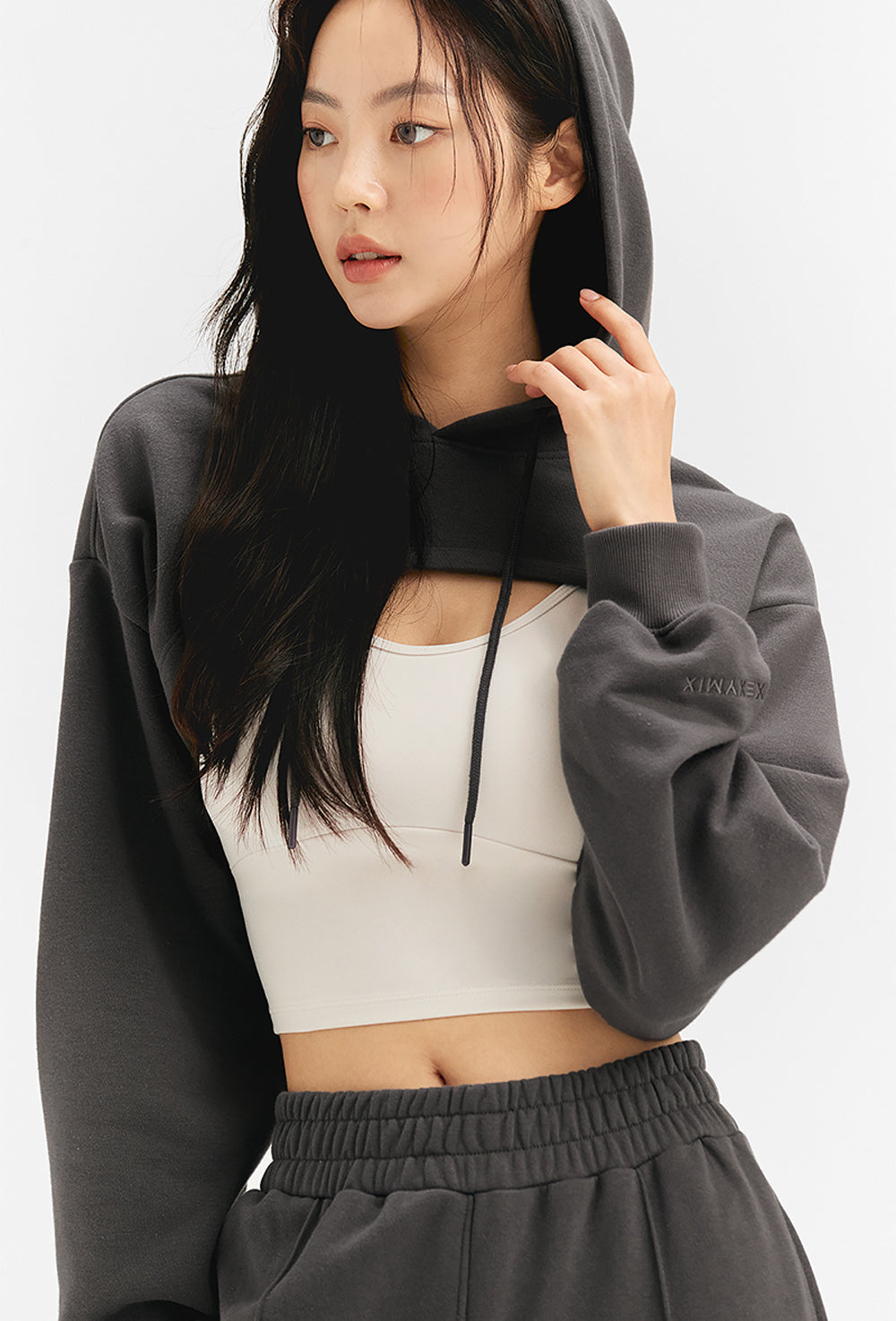 Layered Hood Sweatshirt - Charcoal Gray