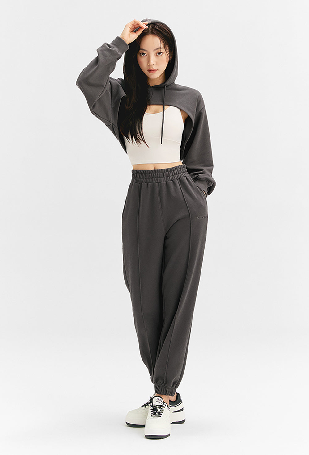 Layered Hood Sweatshirt - Charcoal Gray