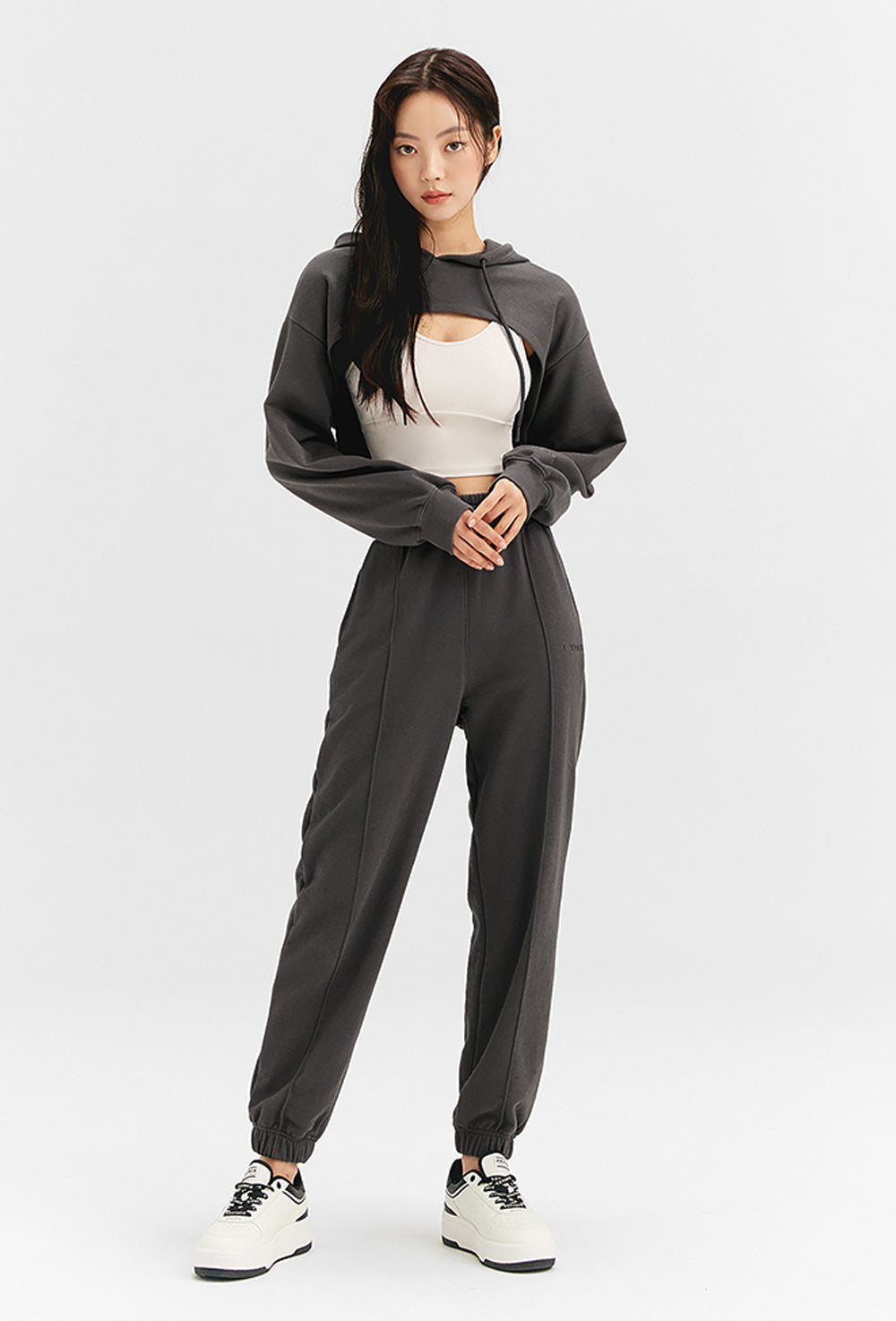 Layered Hood Sweatshirt - Charcoal Gray