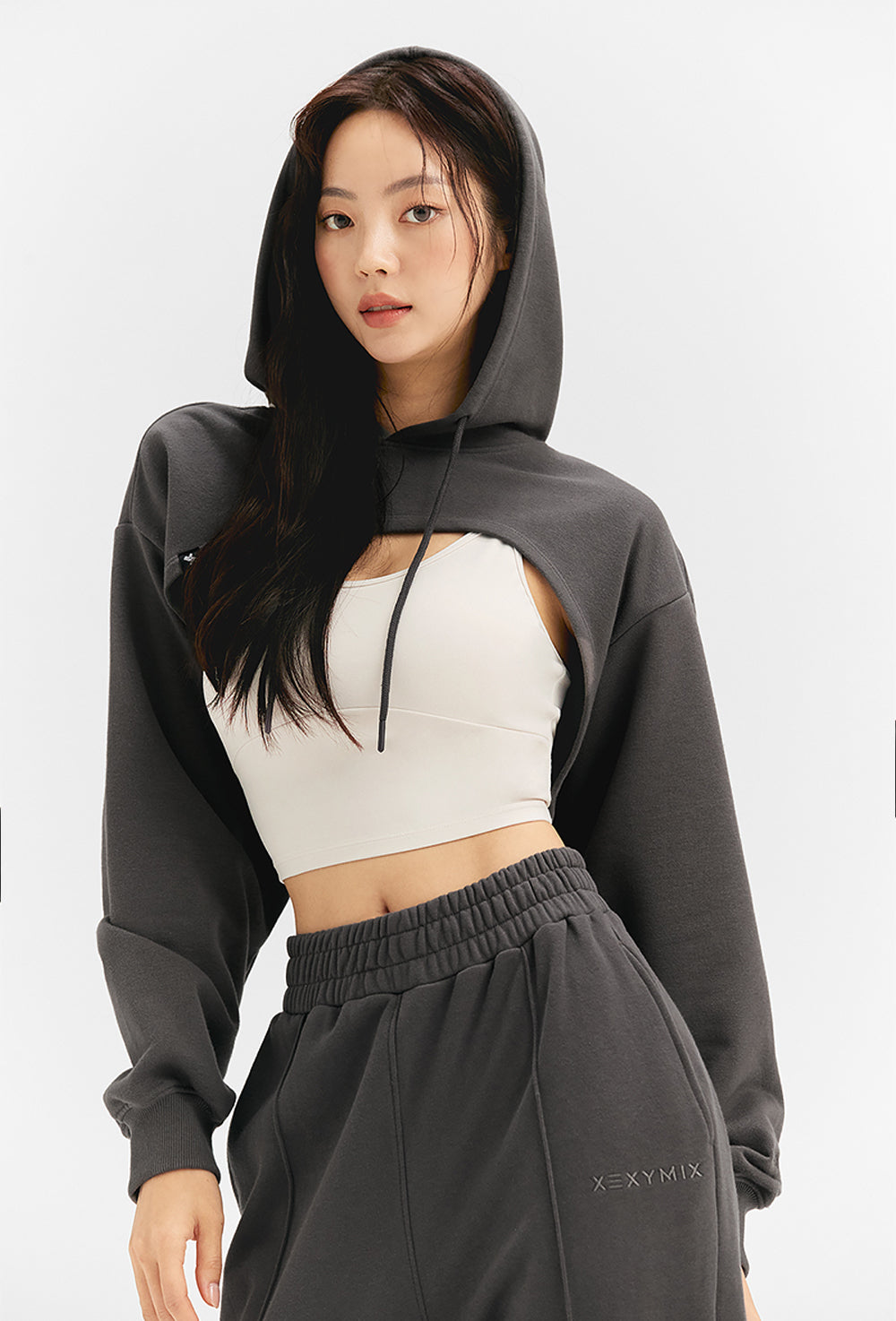 Layered Hood Sweatshirt - Charcoal Gray