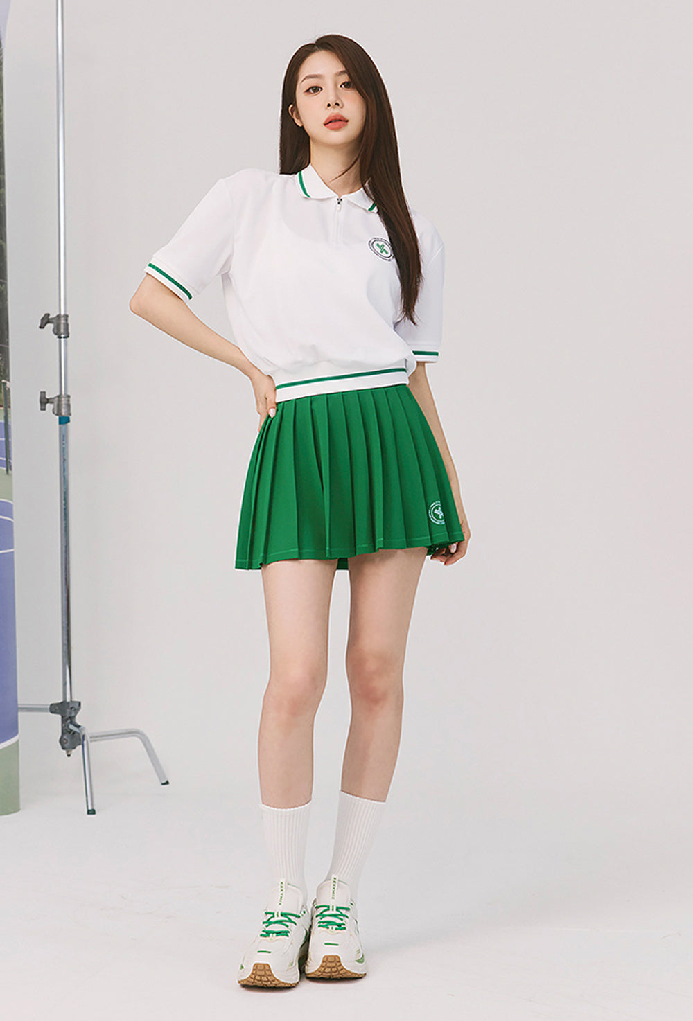 Pique Pleated Banding Skirt - Pepper Green