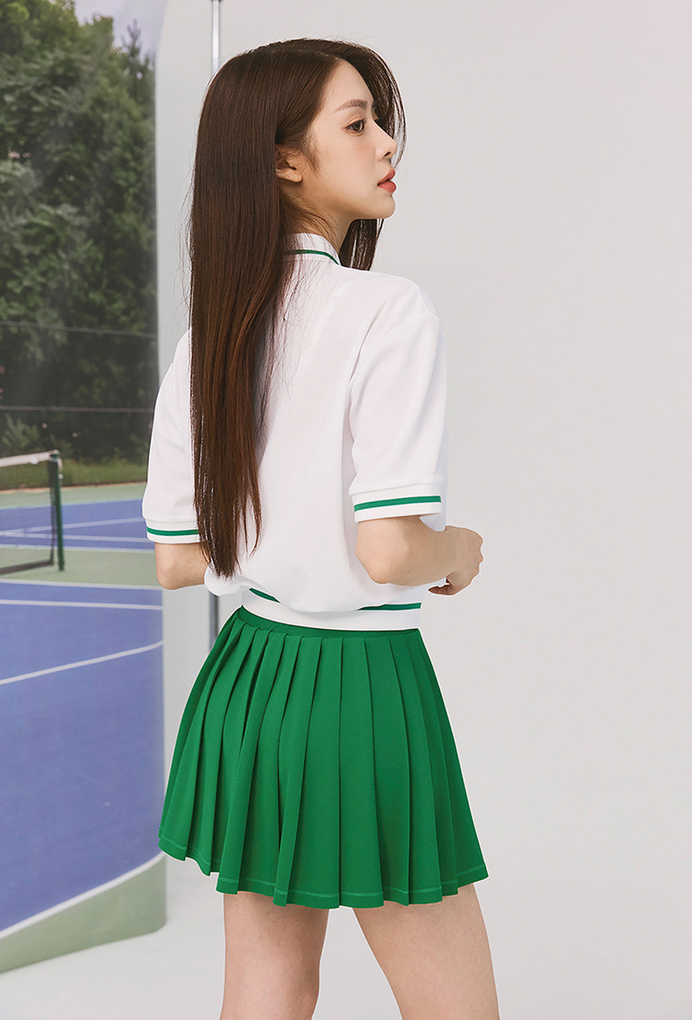 Pique Pleated Banding Skirt - Pepper Green