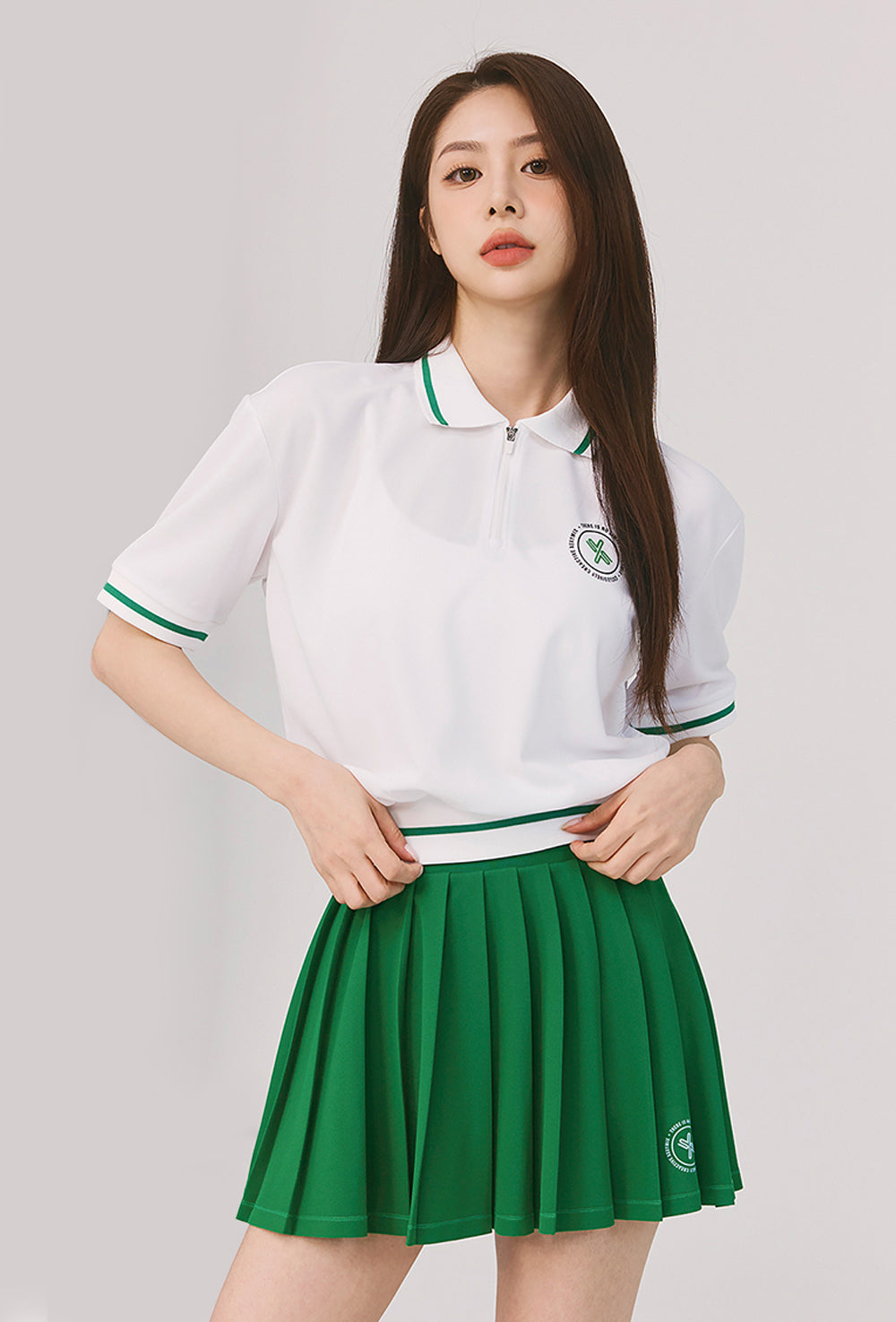 Pique Pleated Banding Skirt - Pepper Green
