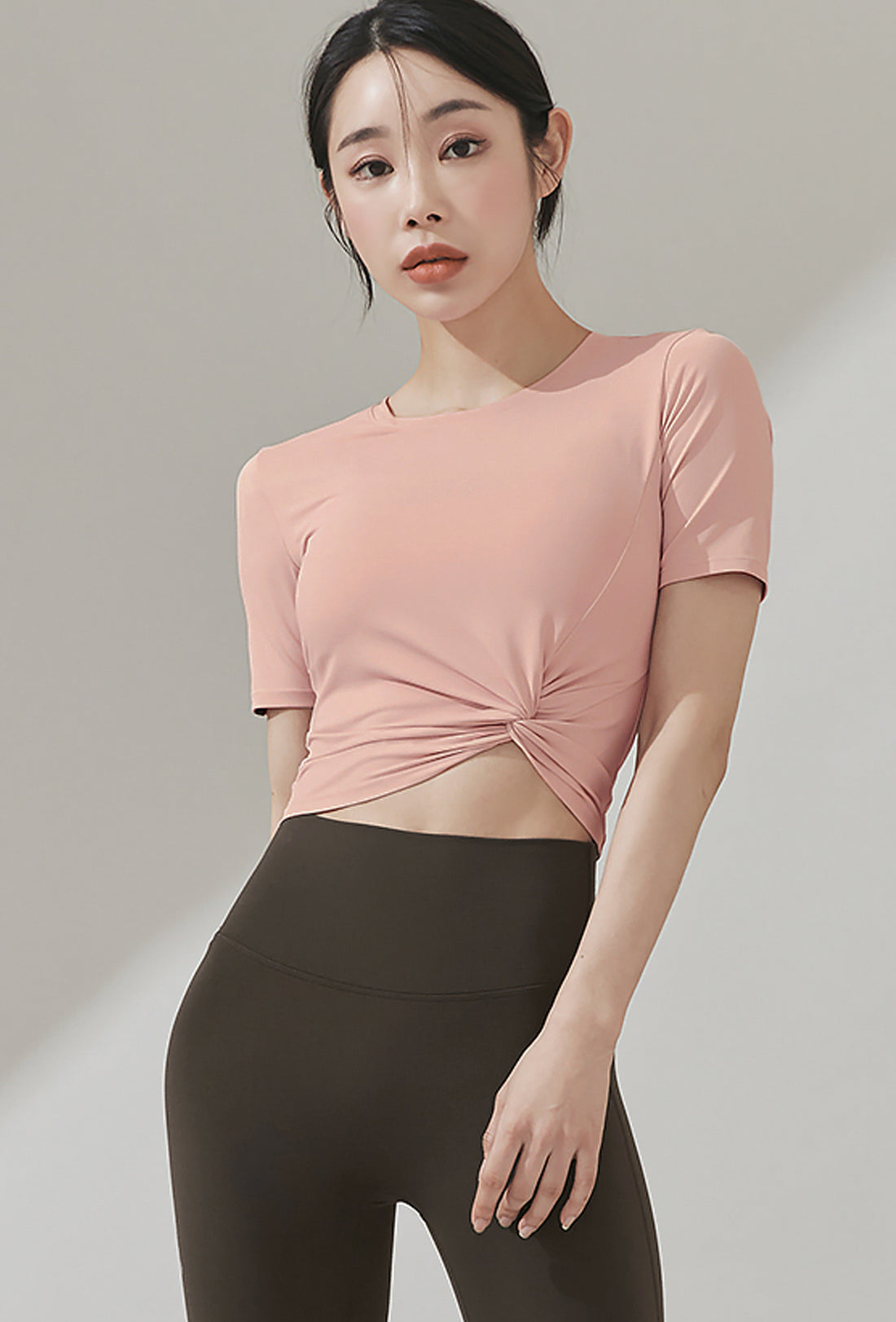 XEXYMIX Fresh Feather Twist Crop Short Sleeve - Muly Pink
