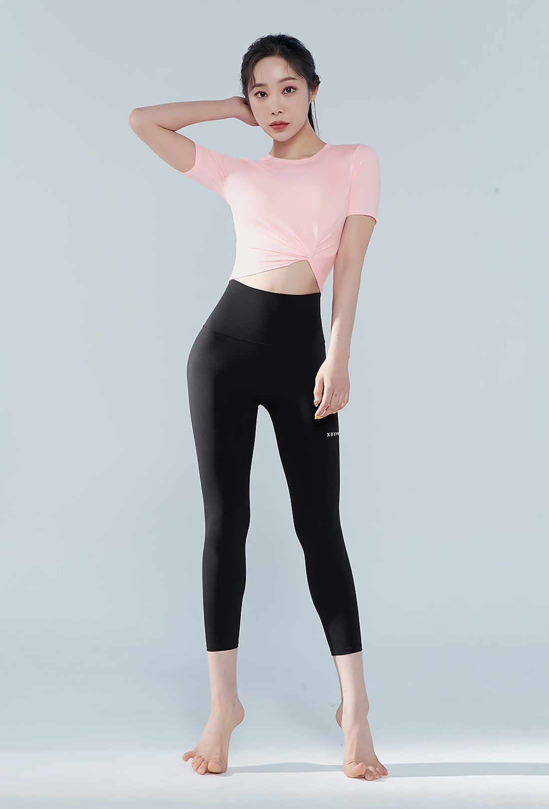 XEXYMIX Fresh Feather Twist Crop Short Sleeve - Jelly Pink