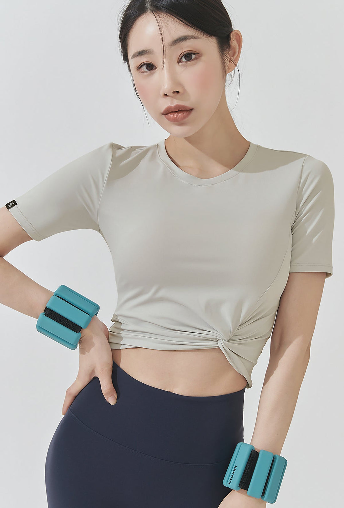 XEXYMIX Fresh Feather Twist Crop Short Sleeve - Bubble Gray