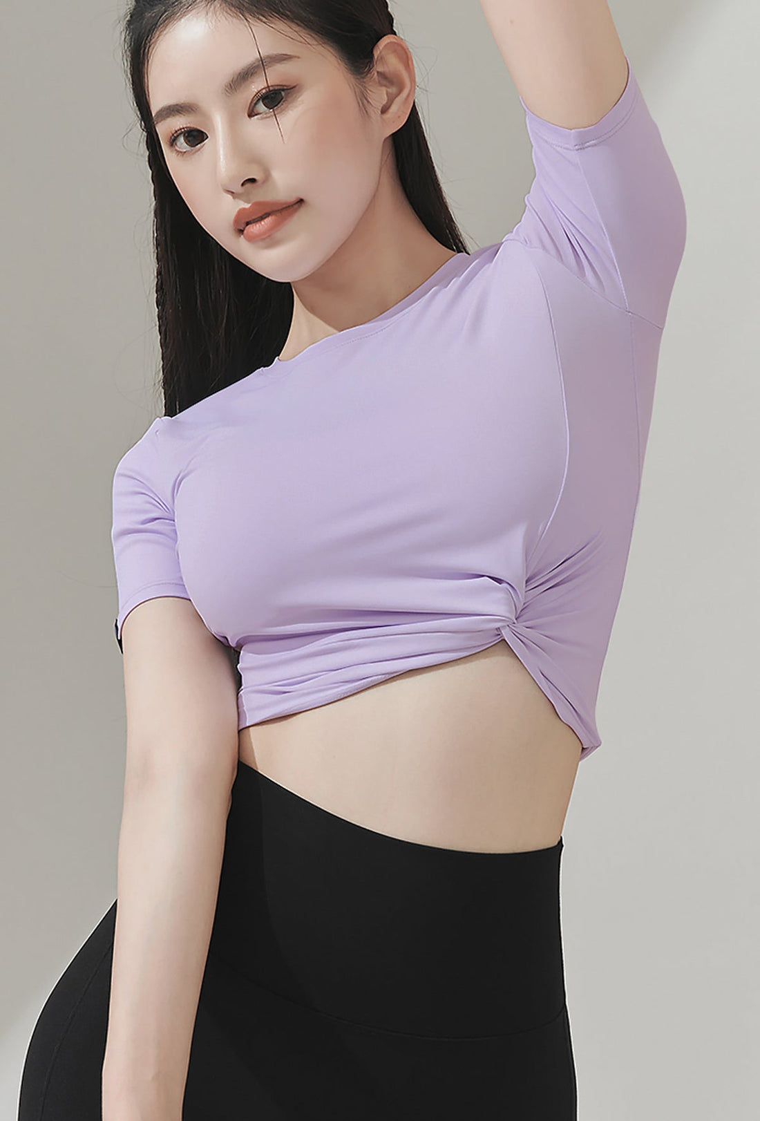 XEXYMIX Fresh Feather Twist Crop Short Sleeve - Lavender Mist