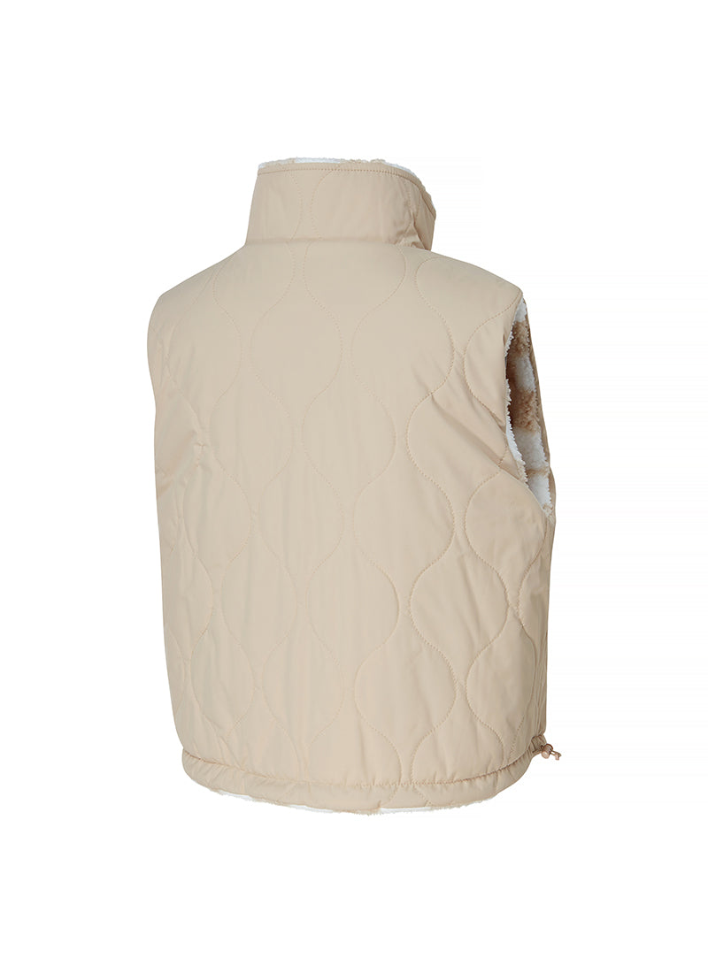 Checker Board Fleece Reversible Vest - Light Beige