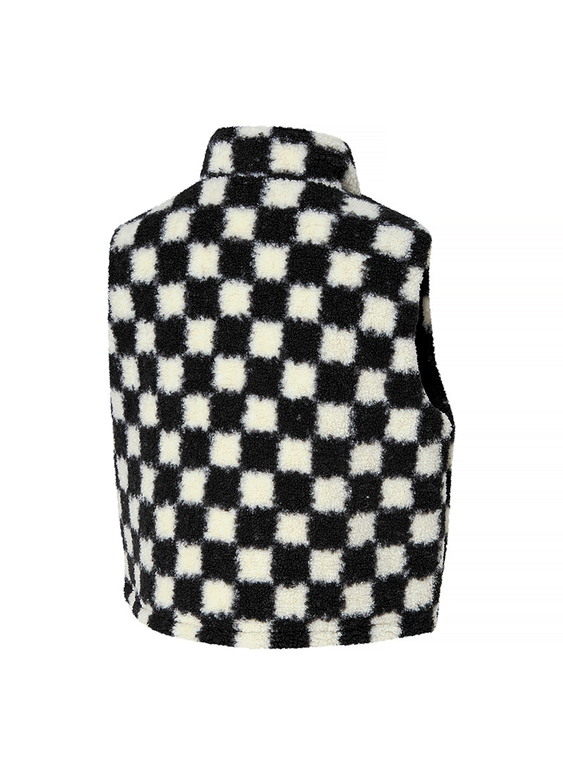 Checker Board Fleece Reversible Vest - Black