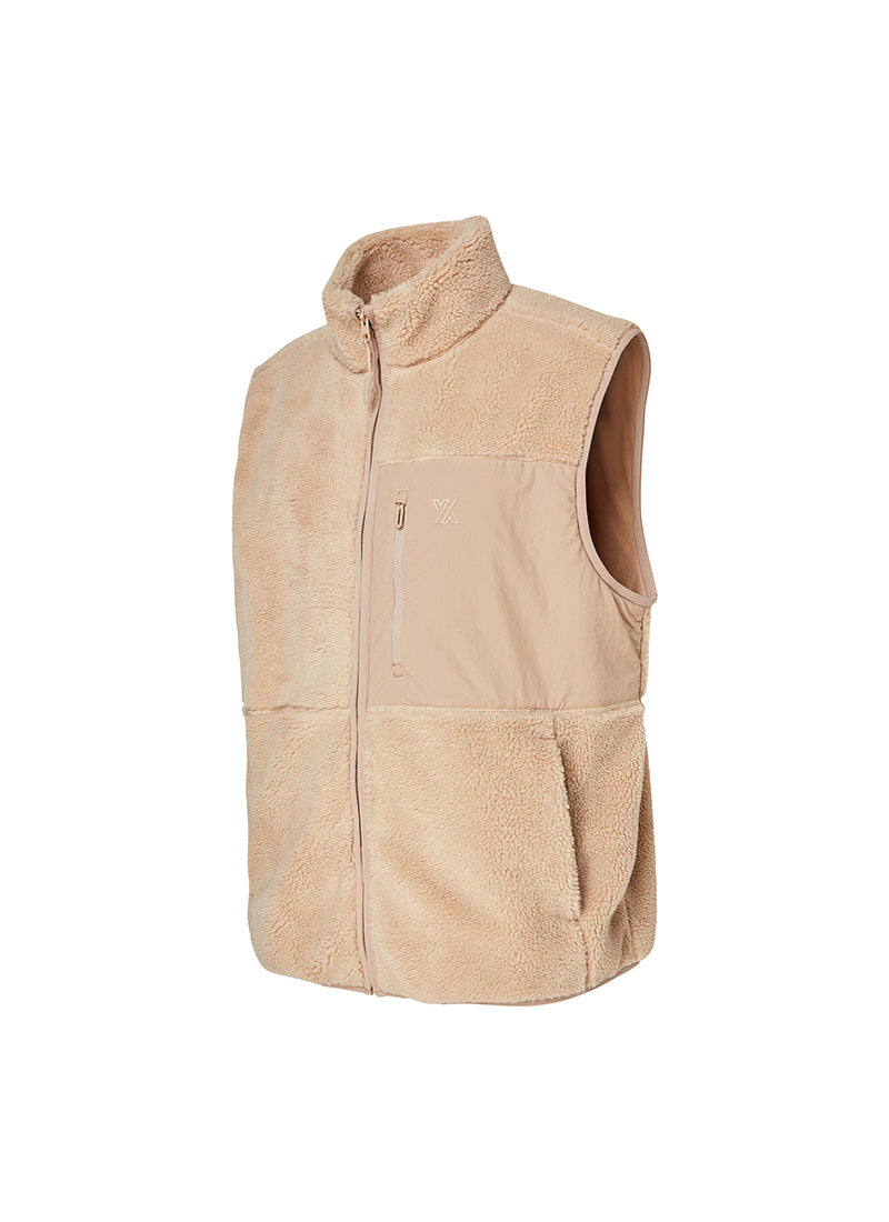 Multi-Pocket Fleece Vest - Beige