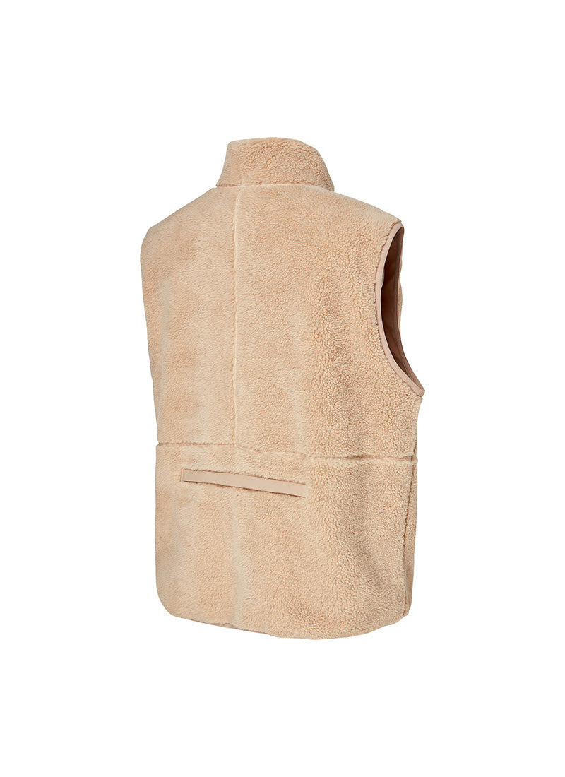Multi-Pocket Fleece Vest - Beige