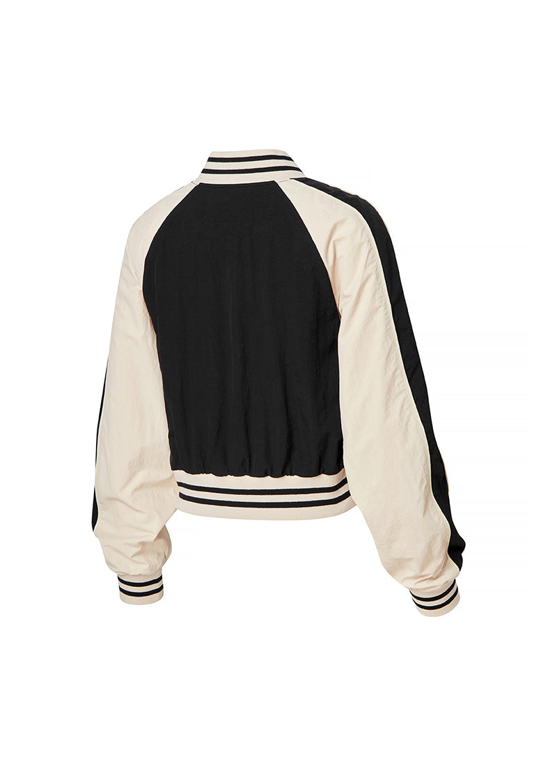 Woven Crop Varsity Jacket - Black