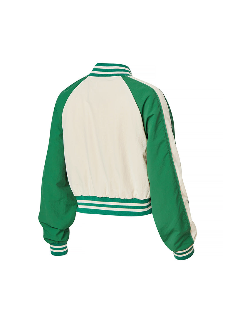 Woven Crop Varsity Jacket - Clover Beige