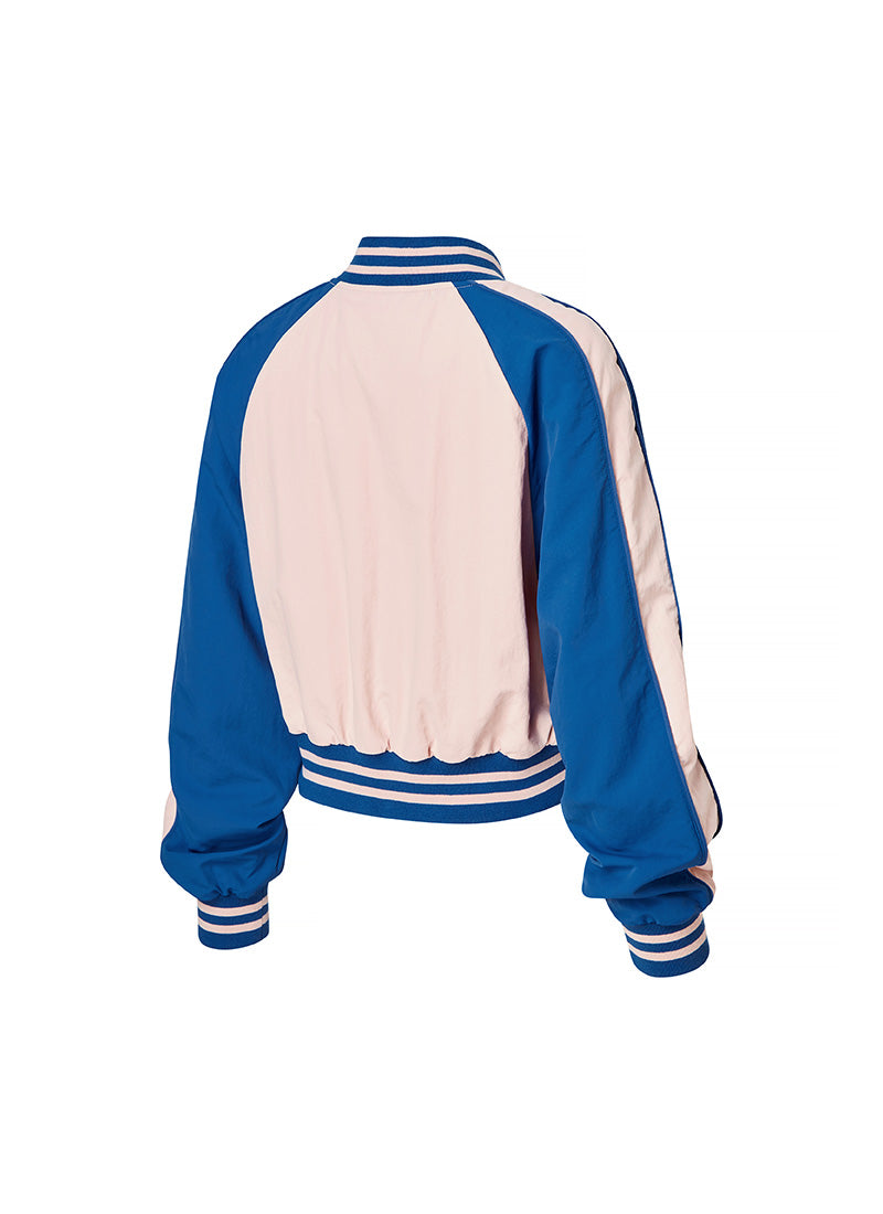 Woven Crop Varsity Jacket - Whale Pink