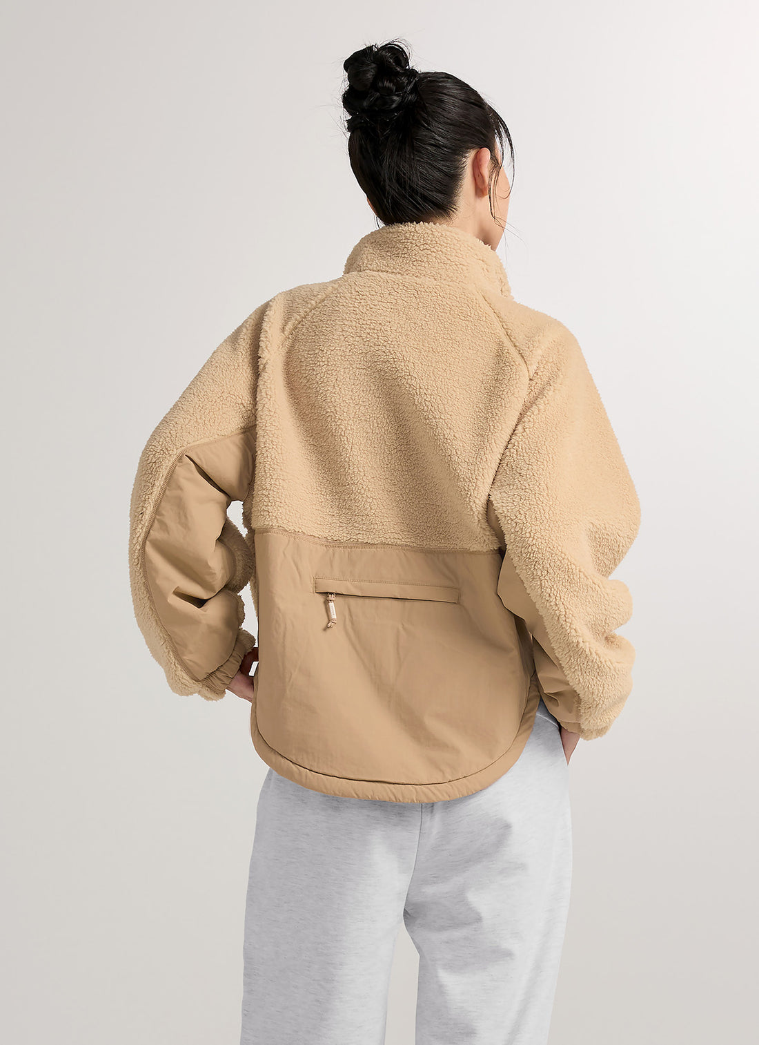 Woven Patch Fleece Zip-up Jacket - Peanut Butter