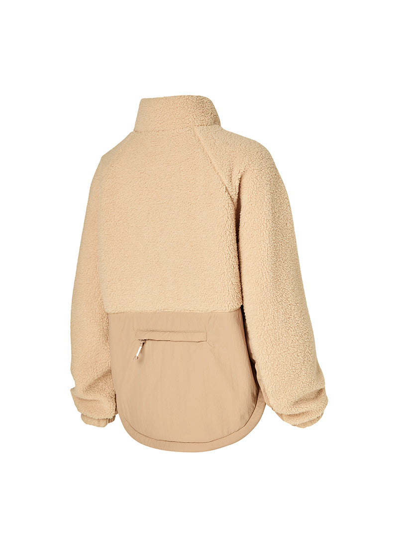 Woven Patch Fleece Zip-up Jacket - Peanut Butter