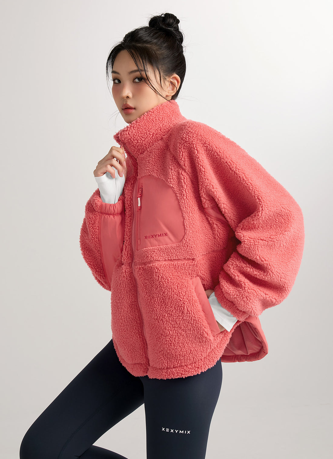 Woven Patch Fleece Zip-up Jacket - Lucy Red