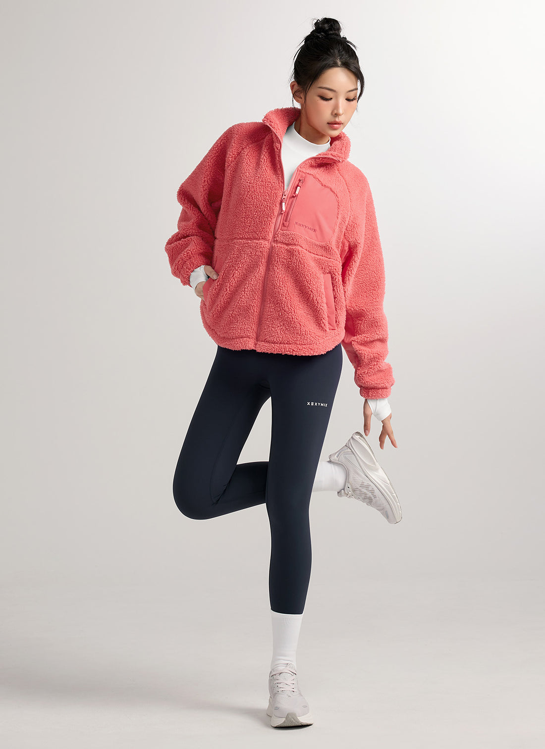 Woven Patch Fleece Zip-up Jacket - Lucy Red