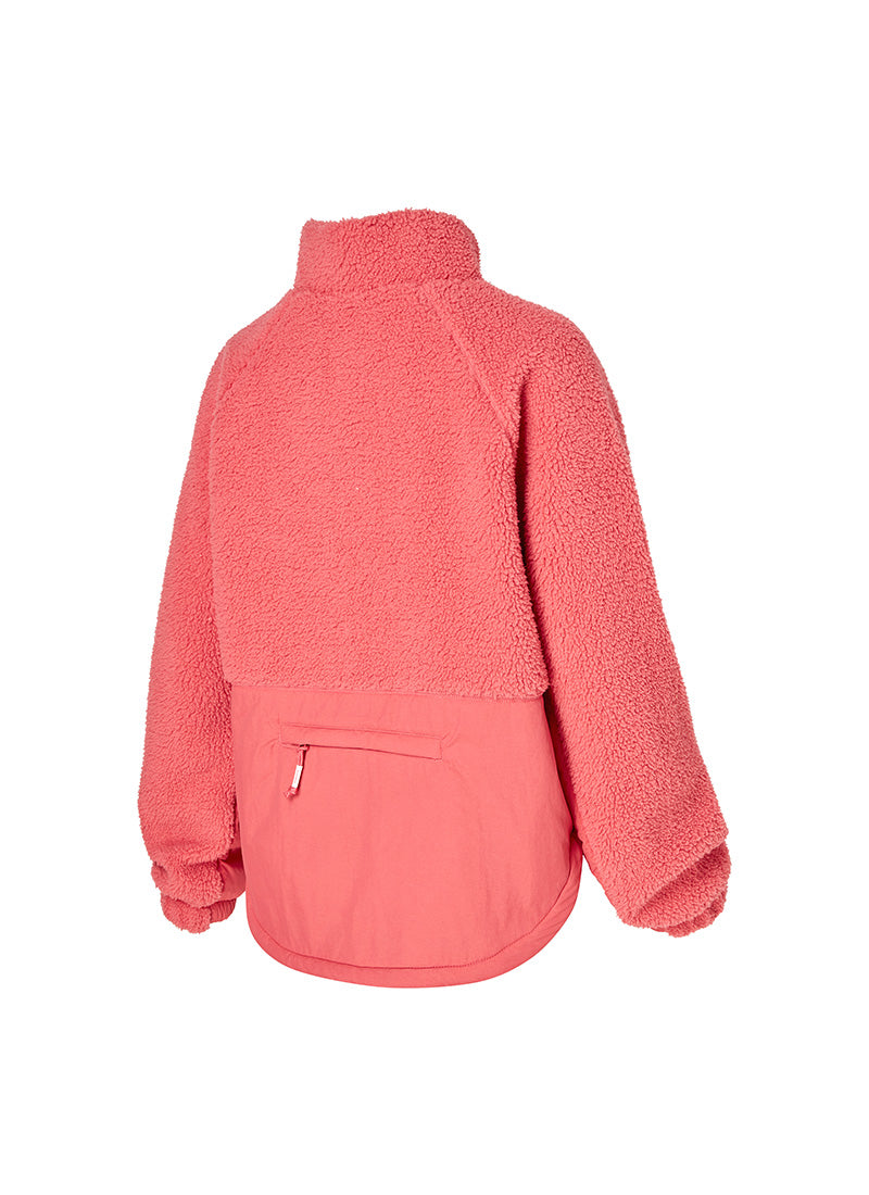 Woven Patch Fleece Zip-up Jacket - Lucy Red