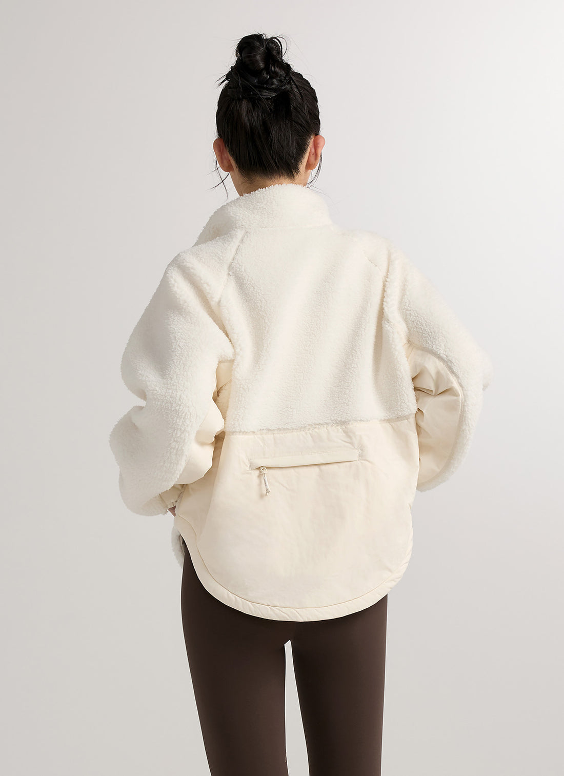 Woven Patch Fleece Zip-up Jacket - Egg White