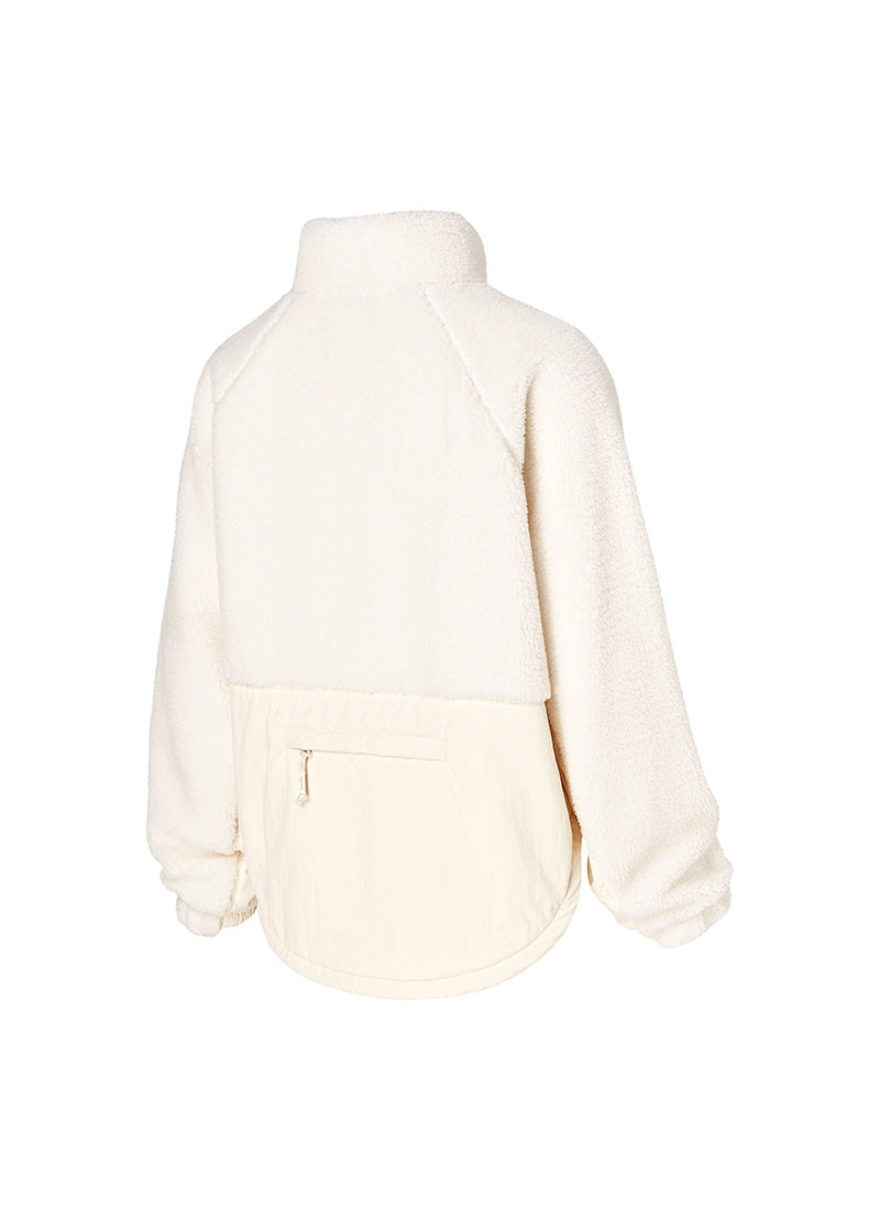Woven Patch Fleece Zip-up Jacket - Egg White