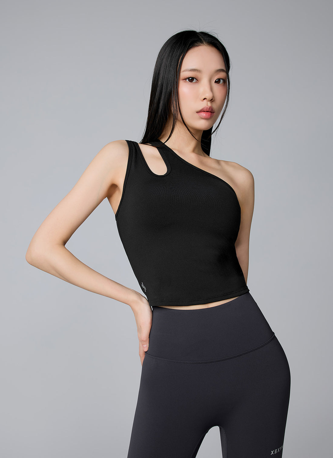 XELLA Intension Cut Out One Shoulder Bra Top - Black