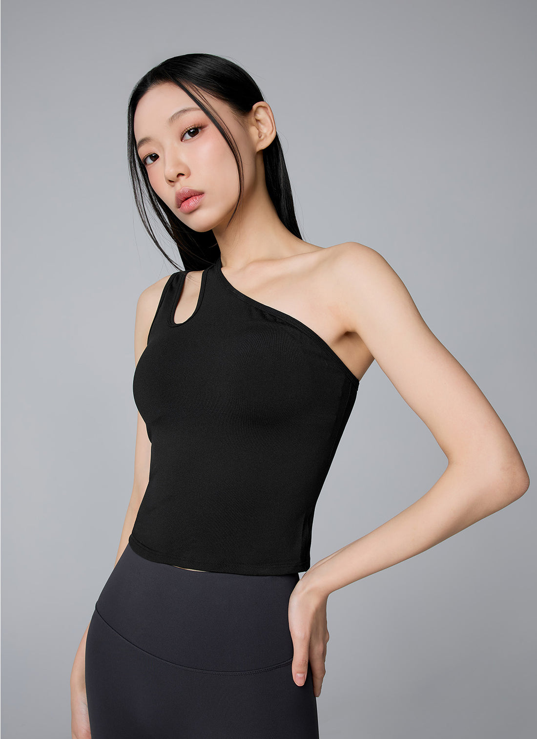 XELLA Intension Cut Out One Shoulder Bra Top - Black