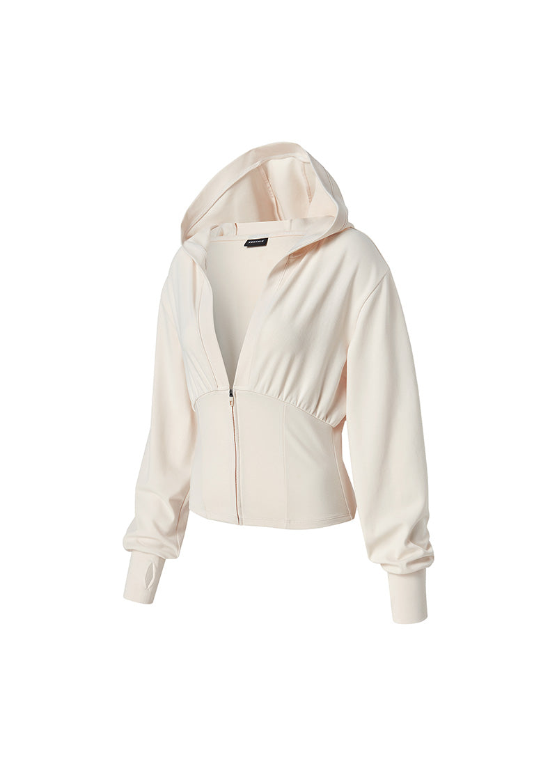 Deep V-neck Hood Zip up - Forge Beige