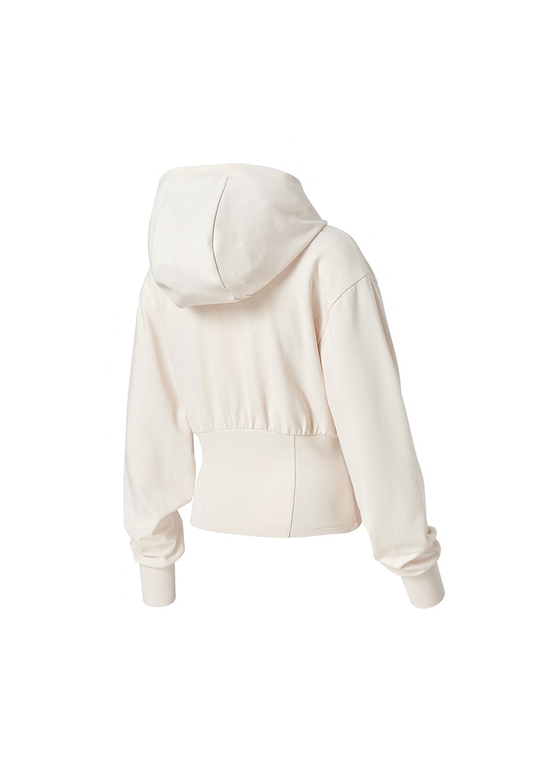 Deep V-neck Hood Zip up - Forge Beige