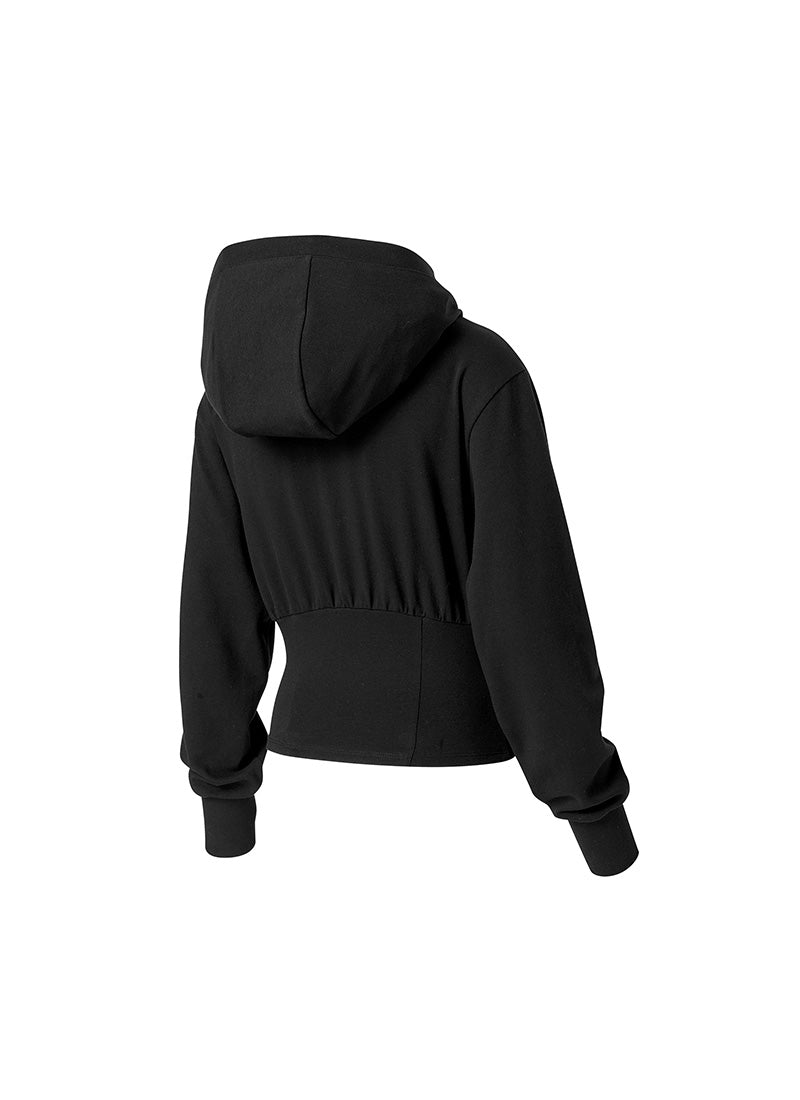 Deep V-neck Hood Zip up - Black
