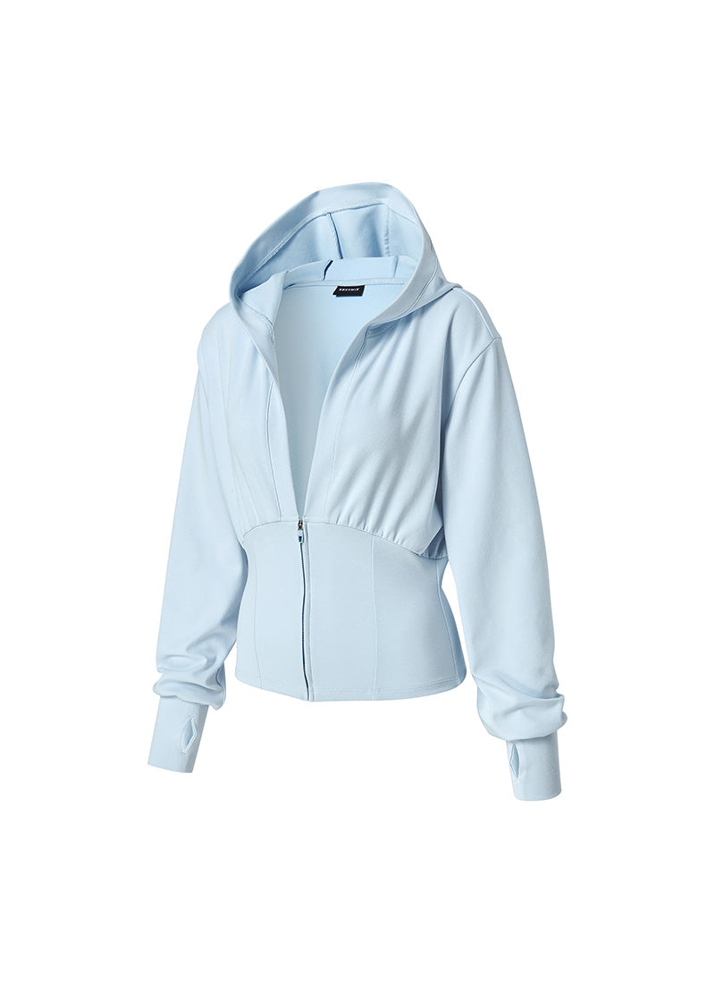 Deep V-neck Hood Zip up - Air Sky Blue