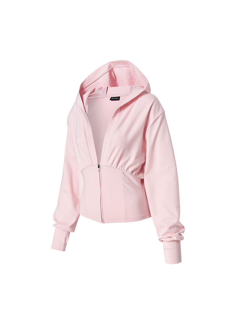 Deep V-neck Hood Zip up - Shy Pink