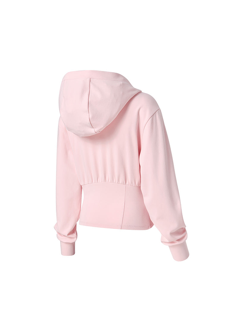 Deep V-neck Hood Zip up - Shy Pink