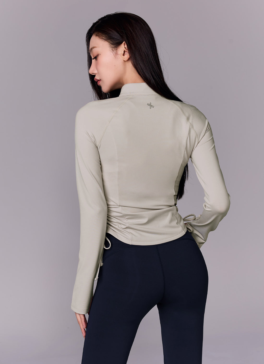 Side Shirring Two-Way Zip-up Jacket - Wish Gray