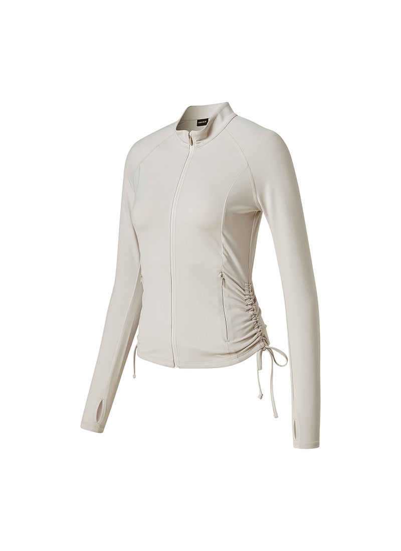 Side Shirring Two-Way Zip-up Jacket - Wish Gray