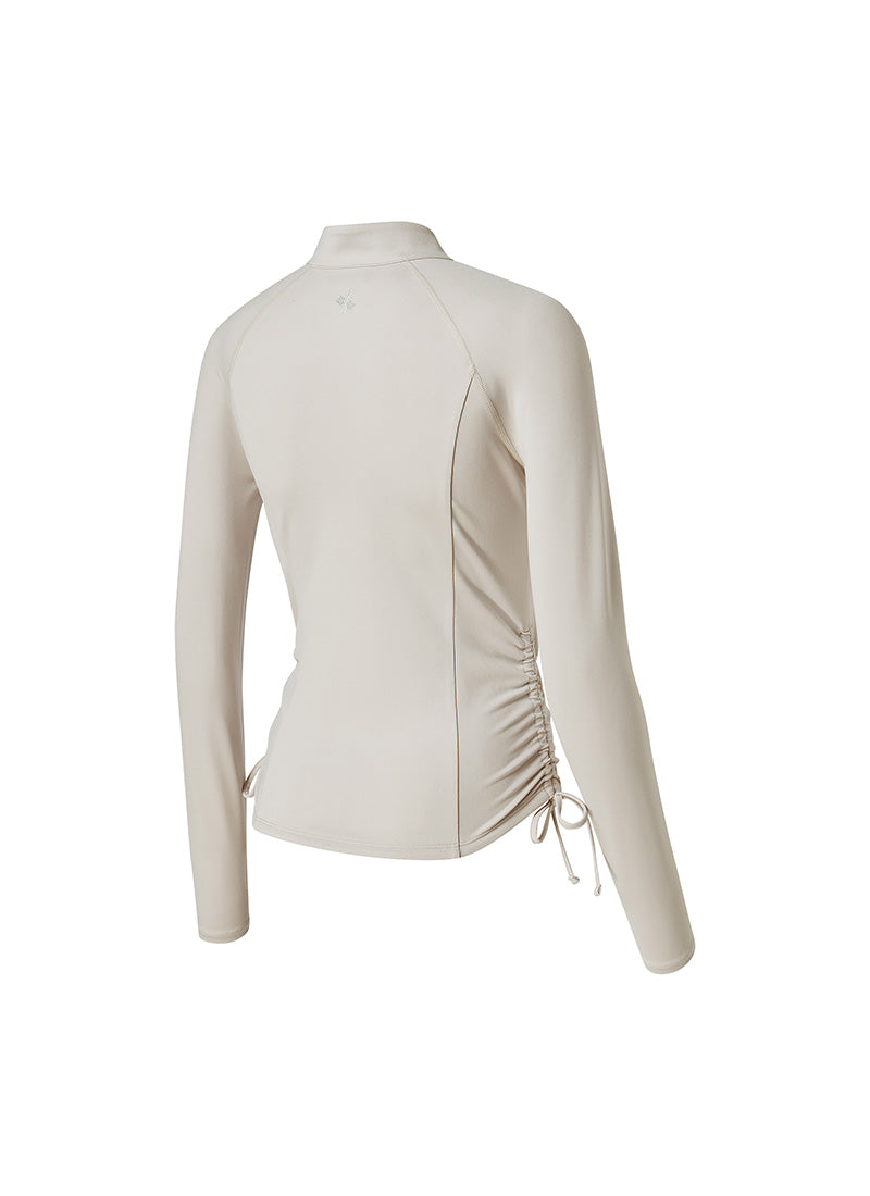 Side Shirring Two-Way Zip-up Jacket - Wish Gray