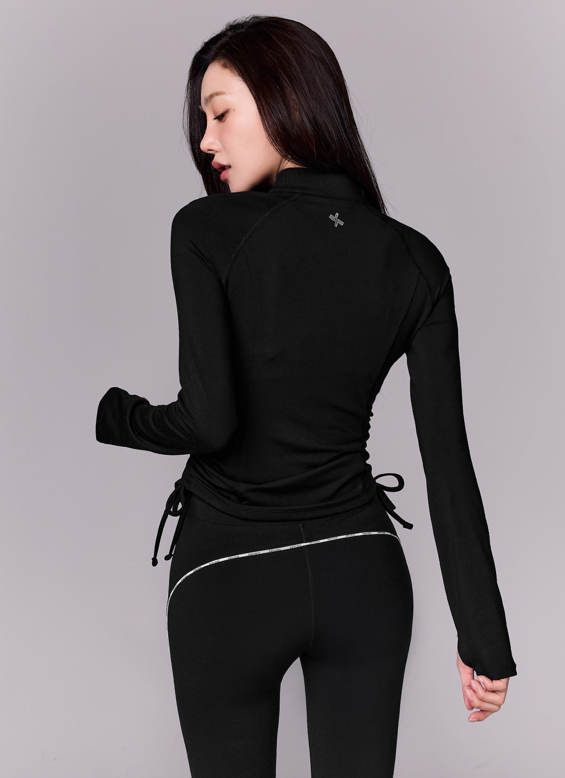 Side Shirring Two-Way Zip-up Jacket - Black
